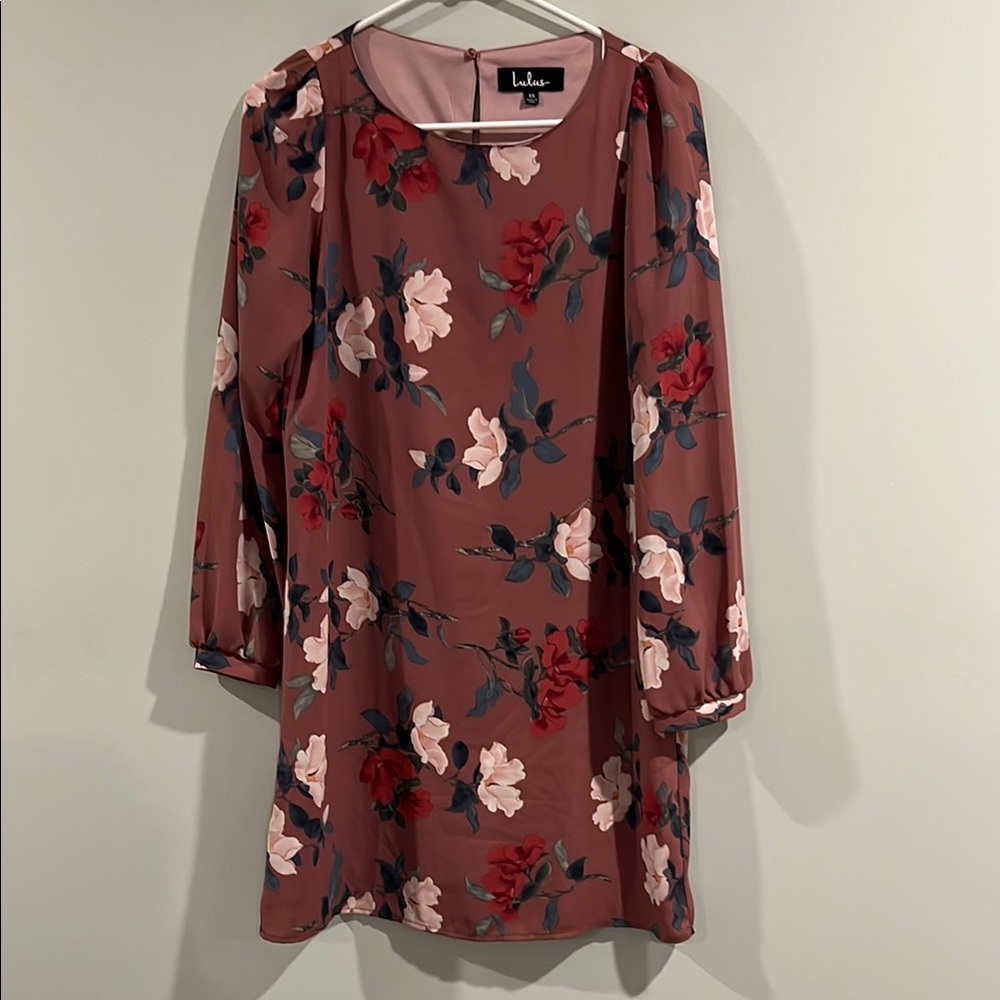Lulu’s Rosalinda Mauve Floral Print Long Sleeve, Size XS (NWT)